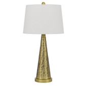 27" Antiqued Brass Metal Table Lamp With White Empire Shade - Chicken Pieces