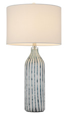 30" Aqua and Gray Glass Table Lamp With White Drum Shade - Chicken Pieces