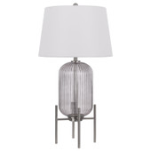 33" Nickel Glass Table Lamp With White Empire Shade - Chicken Pieces