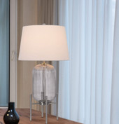 33" Nickel Glass Table Lamp With White Empire Shade - Chicken Pieces