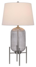 33" Nickel Glass Table Lamp With White Empire Shade - Chicken Pieces