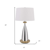 31" Silver Metallic Metal Usb Table Lamp With White Empire Shade - Chicken Pieces