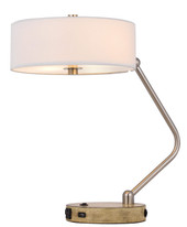 20" Nickel Metal Two Light Desk Usb Table Lamp With White Drum Shade - Chicken Pieces