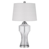 26" Clear Glass Table Lamp With White Empire Shade - Chicken Pieces