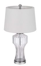 26" Clear Glass Table Lamp With White Empire Shade - Chicken Pieces