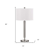 30" Nickel Metal Usb Table Lamp With White Drum Shade - Chicken Pieces