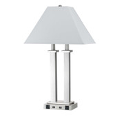 26" Nickel Metal Two Light Desk Usb Table Lamp With White Novelty Shade - Chicken Pieces
