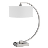 26" Nickel Metal Desk Usb Table Lamp With White Rectangular Shade - Chicken Pieces