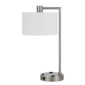 22" Nickel Metal Desk Usb Table Lamp With White Drum Shade - Chicken Pieces