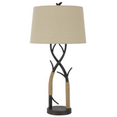 32" Charcoal Metal Table Lamp With Tan Empire Shade - Chicken Pieces