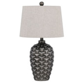 25" Silver Metallic Table Lamp With Gray Empire Shade - Chicken Pieces