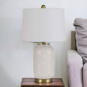 24" Ivory Metal Table Lamp With White Drum Shade- chicken pieces