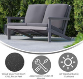Flash Furniture Adirondack Patio Loveseat Gray Cushions w/ Gray Resin Frame JJ-C14022-GY-GG - Chicken Pieces