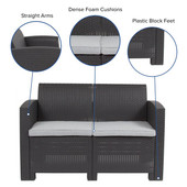 Flash Furniture 30"H, 47"W Resin, Dark Gray DAD-SF2-2-DKGY-GG Outdoor Loveseat w/ Seat Cushions - Chicken Pieces