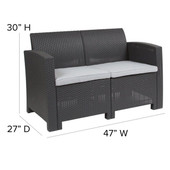 Flash Furniture 30"H, 47"W Resin, Dark Gray DAD-SF2-2-DKGY-GG Outdoor Loveseat w/ Seat Cushions - Chicken Pieces