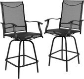 Flash Furniture Set of 2, Black Steel/Gray Fabric 2-ET-SWVLPTO-30-GR-GG Patio Swivel Bar Stool - Chicken Pieces