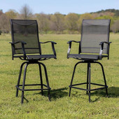 Flash Furniture Set of 2, Black Steel/Gray Fabric 2-ET-SWVLPTO-30-GR-GG Patio Swivel Bar Stool - Chicken Pieces