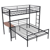 homeroots bed & bath Black Twin Over Full Size Metal Bunk Bed with Desk 