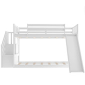 homeroots bed & bath White Twin Over Twin Bunk Bed with Stairway and Slide 