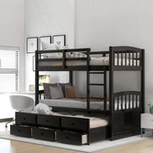 homeroots bed & bath Twin over Twin Wood Bunk Bed Trundle Drawers Espresso 