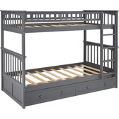 homeroots bed & bath Twin over Twin Bunk Bed Drawers Convertible Beds Gray 