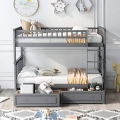 homeroots bed & bath Twin over Twin Bunk Bed Drawers Convertible Beds Gray 