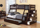 homeroots bed & bath 98" X 56" X 65" Espresso Pine Wood Bunk Bed (Twin/Full) With Trundle 