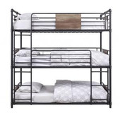 homeroots beddings 43" X 79" X 79" Sandy Black Dark Bronze Handbrushed Metal Wood Triple Bunk Bed  Twin 