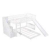 homeroots bed & bath White Twin Over Twin Perpendicular Bunk Bed with Storage Stairs and Slide 