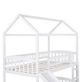homeroots bed & bath White Playhouse Frame Full Over Full Perpendicular Bunk Bed with Slide 