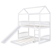 homeroots bed & bath White Playhouse Frame Full Over Full Perpendicular Bunk Bed with Slide 