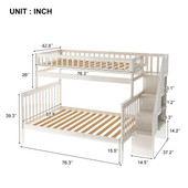 homeroots bed & bath White Twin Over Full Farmhouse Style Bunk Bed with Staircase 