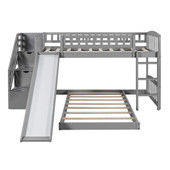 homeroots bed & bath Gray Twin Over Twin Perpendicular Bunk Bed with Storage Stairs and Slide 