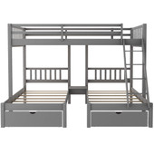 homeroots bed & bath Gray Full Over Double Twin Triple Bunk Beds with Drawers 