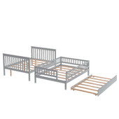 homeroots bed & bath Gray Full Over Full Farmhouse Style Bunk Bed with Trundle and Staircase 