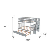 homeroots bed & bath Gray Full Over Full Farmhouse Style Bunk Bed with Trundle and Staircase 