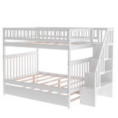 homeroots bed & bath White Full Over Full Farmhouse Style Bunk Bed with Trundle and Staircase 