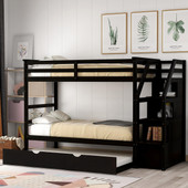 homeroots bed & bath Brown Twin Over Twin Bunk Bed with Trundle 