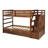 homeroots bed & bath Walnut Twin Over Twin Bunk Bed with Trundle 