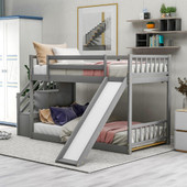 homeroots bed & bath Gray Twin Over Twin Bunk Bed with Stairway and Slide 