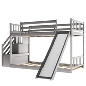homeroots bed & bath Gray Twin Over Twin Bunk Bed with Stairway and Slide 