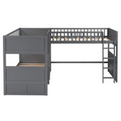 homeroots bed & bath Gray Twin Size Bunk Bed with attached Loft Bed and Drawers 