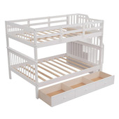 homeroots bed & bath White Double Full Size Stairway Bunk Bed With Drawer 