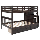 homeroots bed & bath Brown Double Full Size Stairway Bunk Bed With Drawer 