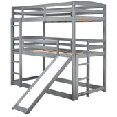 homeroots bed & bath Gray Triple Bunk Twin Sized Bed with Slide 