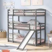 homeroots bed & bath Gray Triple Bunk Twin Sized Bed with Slide 