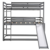 homeroots bed & bath Gray Triple Bunk Twin Sized Bed with Slide 