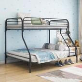 homeroots bed & bath Black Heavy Duty Twin Over Full Metal Bunk Bed 