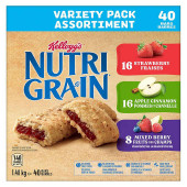  Kellogg's Nutri-Grain Bars Variety Pack - 40 Bars x 37g (6/Case) 