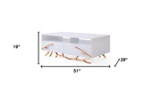 homeroots living room 51" Rosegold And White Rectangular Coffee Table With Two Drawers And Two Shelves 